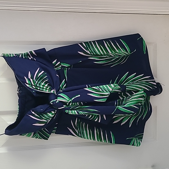 Shade Lover Palm Print Strapless Tie Front Romper - Picture 2 of 4